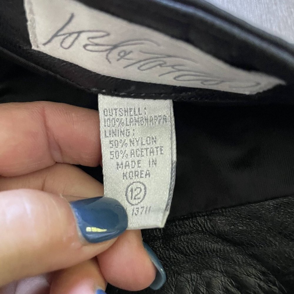 Vintage Lord & Taylor Leather Skirt Women's Black Size 12 Back Zipper - Picture 8 of 9
